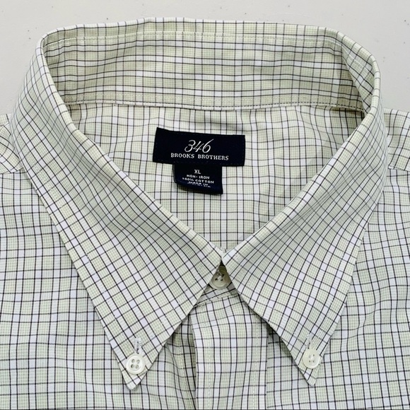 Brooks Brothers Men's Shirt 346 Button Down White Light Green Plaid Size XL - Picture 5 of 6